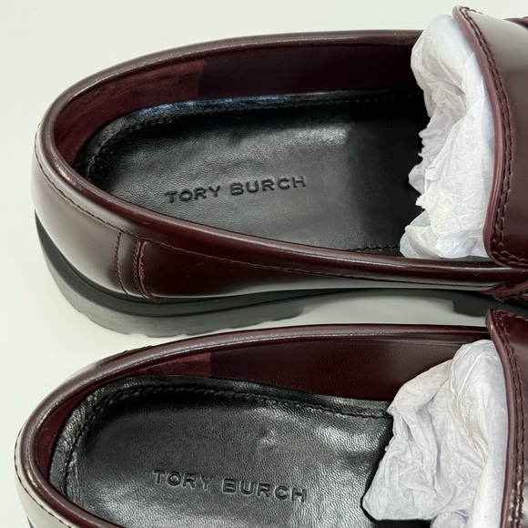 Tory Burch Burgundy Leather Platform Loafers Chunky Lug Sole Slip On Shoes SZ 7 - Picture 14 of 17